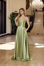 N K1735 - Strapless Satin A-Line Prom Gown with Boned Bodice Lace Up Back Prom Dress Nox 00 Sage