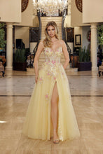 N Q1773 - Layered Tulle A-Line Prom Gown with Sheer 3D floral Embellished Bodice & Leg Slit Prom Gown Nox 00 Yellow