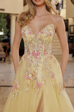 N Q1773 - Layered Tulle A-Line Prom Gown with Sheer 3D floral Embellished Bodice & Leg Slit Prom Gown Nox