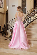 N Q1775 - Satin A-Line Prom Gown with Sheer Bead Embellished Boned Bodice & Leg Slit PROM GOWN Nox