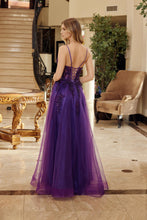 N Q1778 - Layered Tulle A-Line Prom Gown with Sheer Bead Embroidered Boned Corset Bodice & Lace up Back Prom Gown Nox