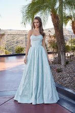 N T1912 - Strapless Floral Embroidered A-Line Prom Gown with Rhinestone Trimmed Cowl Neck Bodice & Lace-Up Back Prom Gown Nox 00 Sage