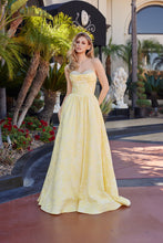 N T1912 - Strapless Floral Embroidered A-Line Prom Gown with Rhinestone Trimmed Cowl Neck Bodice & Lace-Up Back Prom Gown Nox 00 Yellow