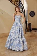 N T1923 - Strapless Ruffled Embroidered Floral A-Line Prom Gown with Keyhole Bodice & Lace-Up Back PROM GOWN Nox 00 Blue