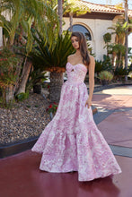 N T1923 - Strapless Ruffled Embroidered Floral A-Line Prom Gown with Keyhole Bodice & Lace-Up Back PROM GOWN Nox 00 Pink