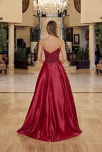 N Y1798 - Strapless Satin A-Line Prom Gown with Sheer Beaded Bodice & Side Pockets Prom Dress Nox