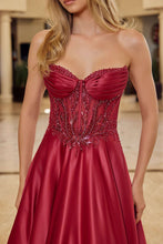 N Y1798 - Strapless Satin A-Line Prom Gown with Sheer Beaded Bodice & Side Pockets Prom Dress Nox