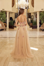 N Y1803 - Strapless 3D Floral Embellished Tulle A-Line Prom Gown with Sheer Bodice & Leg Slit PROM GOWN Nox