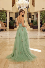 N Y1803 - Strapless 3D Floral Embellished Tulle A-Line Prom Gown with Sheer Bodice & Leg Slit PROM GOWN Nox