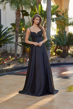 N Y1808 - Satin A-Line Prom Gown with Rhinestone Embellished V-Neck Bodice & Side Pockets Prom Gown Nox 00 Black