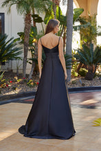 N Y1808 - Satin A-Line Prom Gown with Rhinestone Embellished V-Neck Bodice & Side Pockets Prom Gown Nox