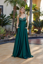 N Y1808 - Satin A-Line Prom Gown with Rhinestone Embellished V-Neck Bodice & Side Pockets Prom Gown Nox 00 Emerald