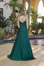 N Y1808 - Satin A-Line Prom Gown with Rhinestone Embellished V-Neck Bodice & Side Pockets Prom Gown Nox