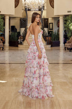 N A1752 - Strapless Floral Printed A-Line Prom Gown with Boned Bodice Leg Slit & Layered Ruffle Skirt PROM GOWN Nox