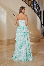 N T1865 - Strapless Ruffled Floral Printed A-Line Prom Gown with Boned Corset Bodice & Leg Slit PROM GOWN Nox