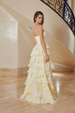 N T1865 - Strapless Ruffled Floral Printed A-Line Prom Gown with Boned Corset Bodice & Leg Slit PROM GOWN Nox