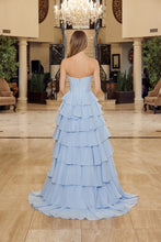 N Y1806 - Strapless Ruffled Chiffon A-Line Prom Gown with Boned Sequined Cowl Neck Bodice Prom Gown Nox 00 Powder Blue