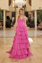 N Y1806 - Strapless Ruffled Chiffon A-Line Prom Gown with Boned Sequined Cowl Neck Bodice Prom Gown Nox 00 Fuchsia