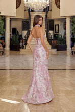N T1922 - Strapless Embroidered Floral Printed Fit & Flare Prom Gown with Boned Bodice & Open Lace Up Back PROM GOWN Nox