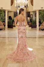 N Y1801 - Strapless Floral Printed Fit & Flare Prom Gown with Sequin Embellished Boned Bodice & Open Lace Up Back PROM GOWN Nox