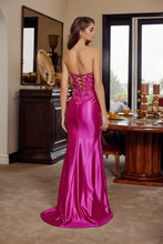 N E1894 - Strapless Shimmer Satin Fit & Flare Prom Gown with Sheer Sequin Embellished Lace Side Panels & Lace Up Back PROM GOWN Nox