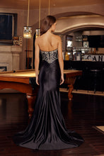 N E1901 - Stretch Satin Strapless Fit & Flare Prom Gown with Rhinestone Embellished Boned Bodice PROM GOWN Nox