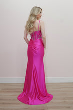 N K1734 - Stretch Satin Fit & Flare Prom Gown With Sheer Beaded Bodice & Leg Slit Prom Gown Nox