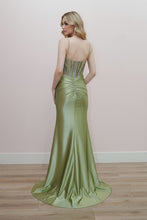 N K1734 - Stretch Satin Fit & Flare Prom Gown With Sheer Beaded Bodice & Leg Slit Prom Gown Nox