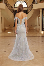 N C1829 - Off the Shoulder Floral Embroidered Fit & Flare Prom Gown with Sheer Boned Bodice Leg Slit & Lace Up Back Prom Gown Nox