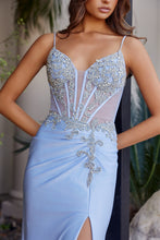 N A1740 - Fit & Flare Prom Gown with Sheer Appliqued Bodice Leg Slit & Open Back PROM GOWN Nox