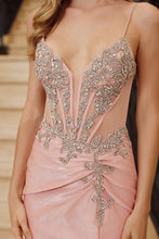 N A1740 - Fit & Flare Prom Gown with Sheer Appliqued Bodice Leg Slit & Open Back PROM GOWN Nox