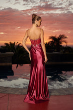 N A1750 - Stretch Satin Fit & Flare Prom Gown with Rhinestone Embellished Bodice & Leg Slit PROM GOWN Nox