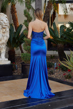N A1753 - Strapless Stretch Satin Fit & Flare Prom Gown with Beaded Appliqued Boned Cowl Neck Bodice & Leg Slit PROM GOWN Nox