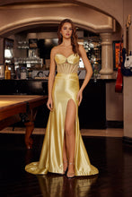 N C1830 - Strapless Fit & Flare Prom Gown with Sheer Beaded Bodice Leg Slit & Lace Up Back PROM GOWN Nox 00 Lemon