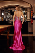 N C1832 - Stretch Satin Fit & Flare Prom Gown with Rhinestone Embellished Boned Bodice Leg Slit & Lace Up Back PROM GOWN Nox
