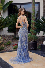 N C1834 - Fully Beaded Fit & Flare Prom Gown with V-Neck Leg Slit & Lace-Up Back PROM GOWN Nox