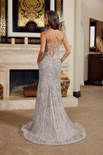 N C1834 - Fully Beaded Fit & Flare Prom Gown with V-Neck Leg Slit & Lace-Up Back PROM GOWN Nox