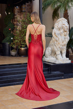 N C1841 - Shimmer Stretch Satin Fit & Flare Prom Gown with Sheer Sequined Bodice Lace Up Back & Leg Slit PROM GOWN Nox