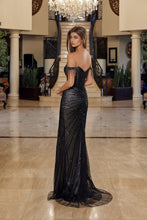 N C1850 - Off the Shoulder Fit & Flare Prom Gown with Sheer Beaded Boned Bodice & Leg Slit PROM GOWN Nox