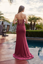 N C1868 - Strapless Fit & Flare Prom Gown with Sheer Beaded Appliqued Boned Bodice Lace Up Back & Leg Slit Prom Gown Nox
