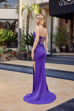 N C1868 - Strapless Fit & Flare Prom Gown with Sheer Beaded Appliqued Boned Bodice Lace Up Back & Leg Slit Prom Gown Nox