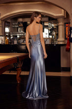 N D1766 - Stretch Satin Fit & Flare Prom Gown with Beaded Sequin Appliqued V Neckline & Sheer Boned Bodice & Leg Slit & Open Lace Up Back PROM GOWN Nox