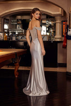 N F1727 - Stretch Satin Off The Shoulder Fit & Flare Prom Gown with Beaded Boned Bodice & Leg Slit Prom Dress Nox