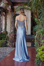 N F1727 - Off the Shoulder Fit & Flare Prom Gown with Sheer Beaded Applique Bodice & Leg Slit Prom Gown Nox