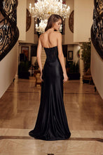 N F1729 - Strapless Shimmer Satin Fit & Flare Prom Gown with Sheer Bead Adorned Corset Bodice Side Sash & Leg Slit PROM GOWN Nox