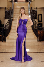 N G1785 - Strapless Fit & Flare Prom Gown with Hot Stones Leg Slit & Lace Up Back Prom Dress Nox