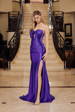 N G1785 - Strapless Fit & Flare Prom Gown with Hot Stones Leg Slit & Lace Up Back Prom Dress Nox 00 Purple