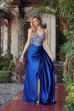 N G1788 - Plunging V Neckline Prom Gown with Spaghetti Straps & Laced Up Back & Sheer Waistline