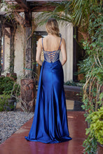 N G1788 - Satin Fit & Flare Prom Gown with Sheer Beaded Bodice Lace Up Back & Leg Slit Prom Gown Nox