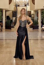 N G1788 - Plunging V Neckline Prom Gown with Spaghetti Straps & Laced Up Back & Sheer Waistline